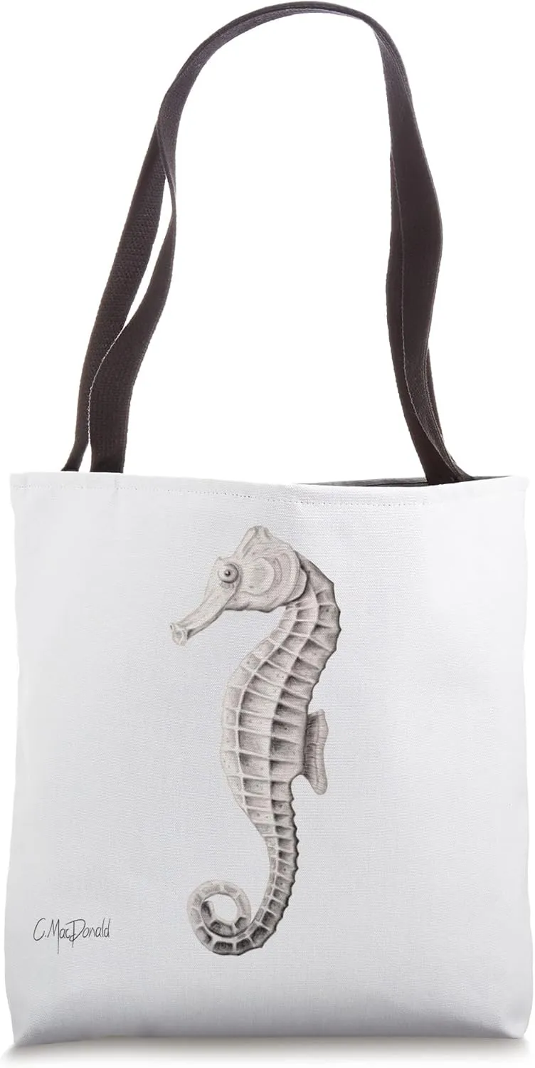 Nautical Seahorse Drawing Beach Coastal Vacation Tote Bag