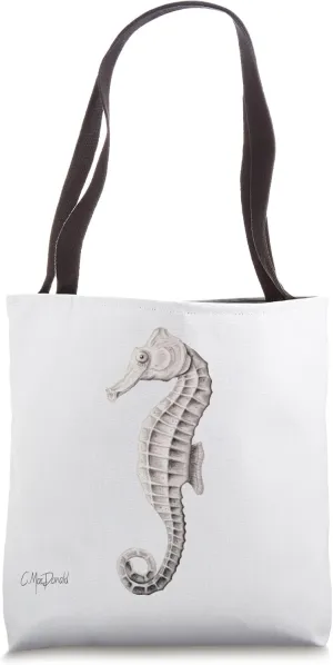 Nautical Seahorse Drawing Beach Coastal Vacation Tote Bag