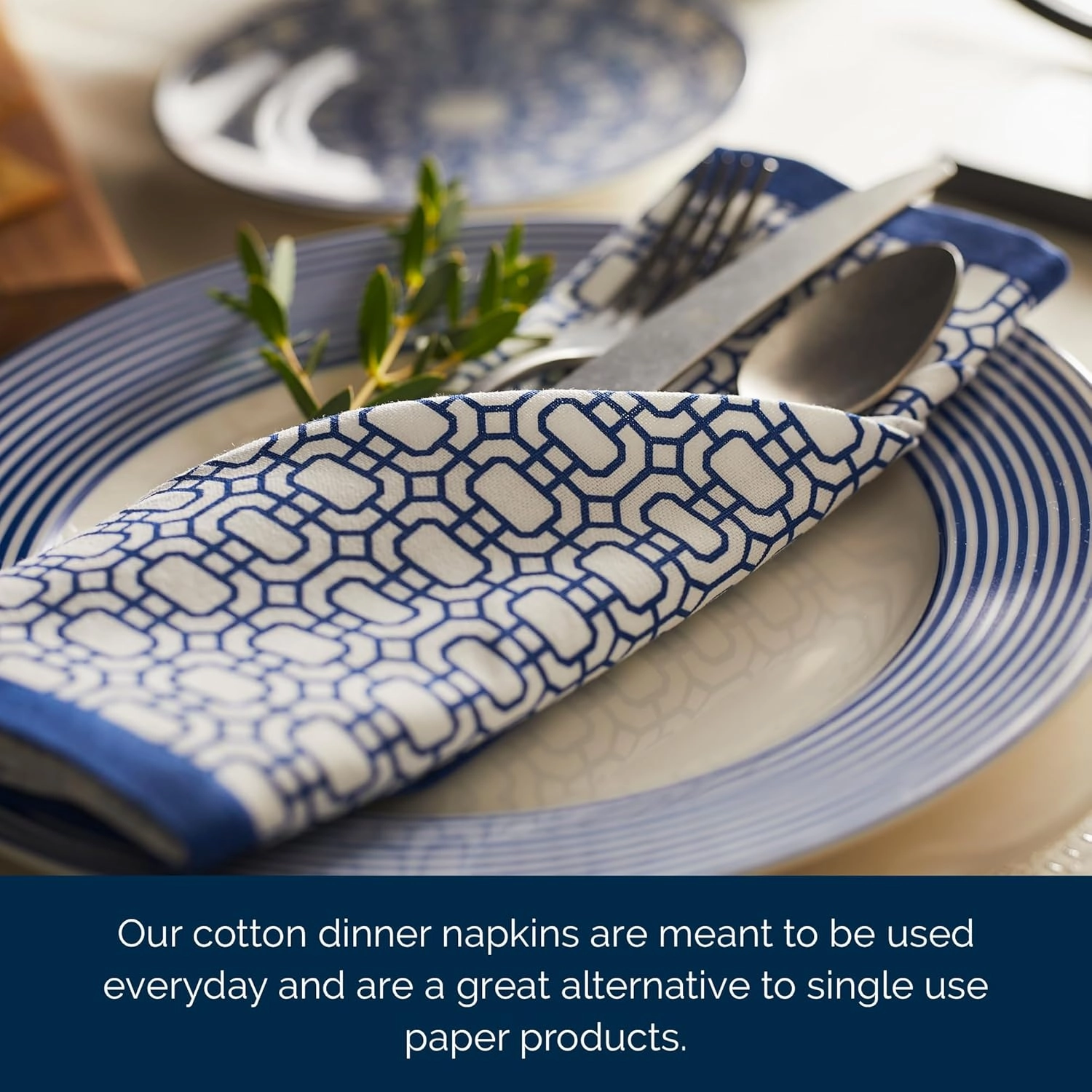 Newport Blue Dinner Napkins Set of 4 | 100% Cotton Cloth Set for Entertaining or Everyday Table | Perfect for Wedding, Birthday, Christmas Blue and White, 22 Inch Square