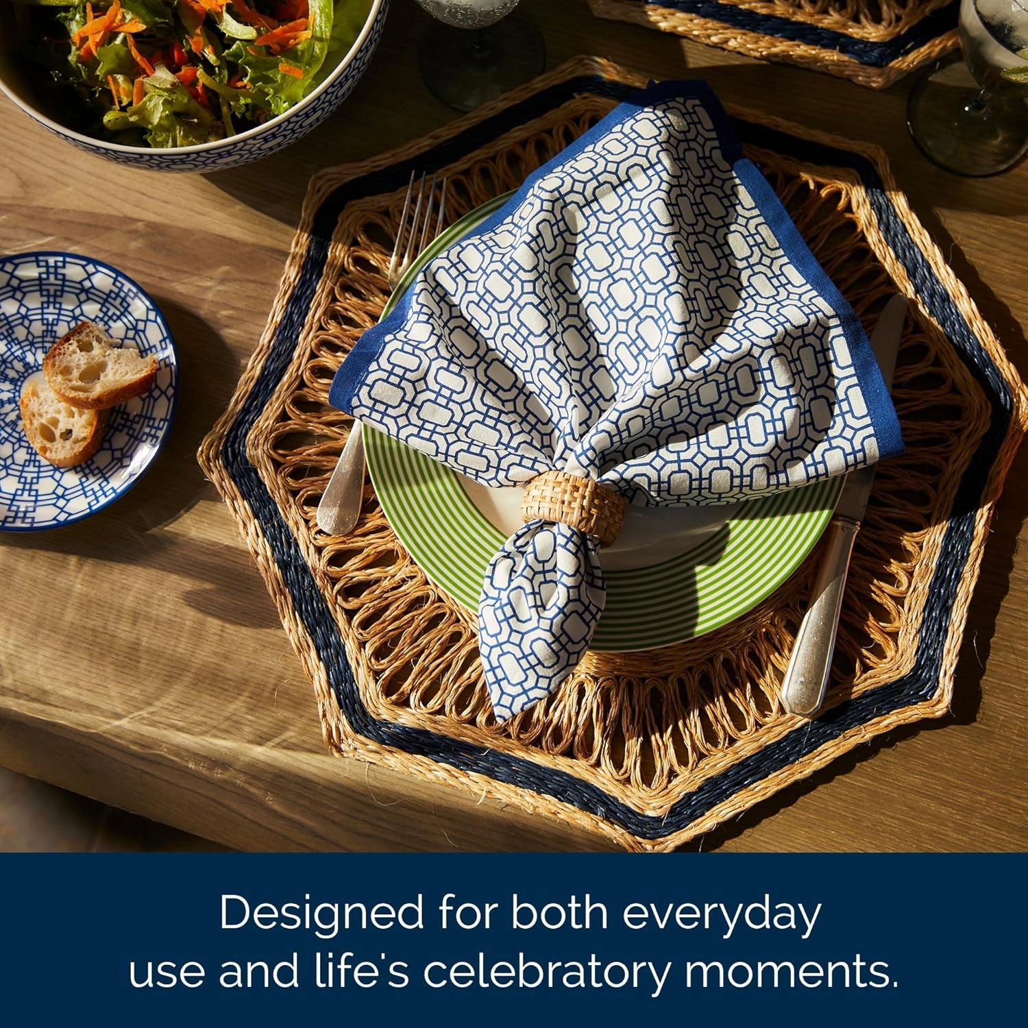 Newport Blue Dinner Napkins Set of 4 | 100% Cotton Cloth Set for Entertaining or Everyday Table | Perfect for Wedding, Birthday, Christmas Blue and White, 22 Inch Square