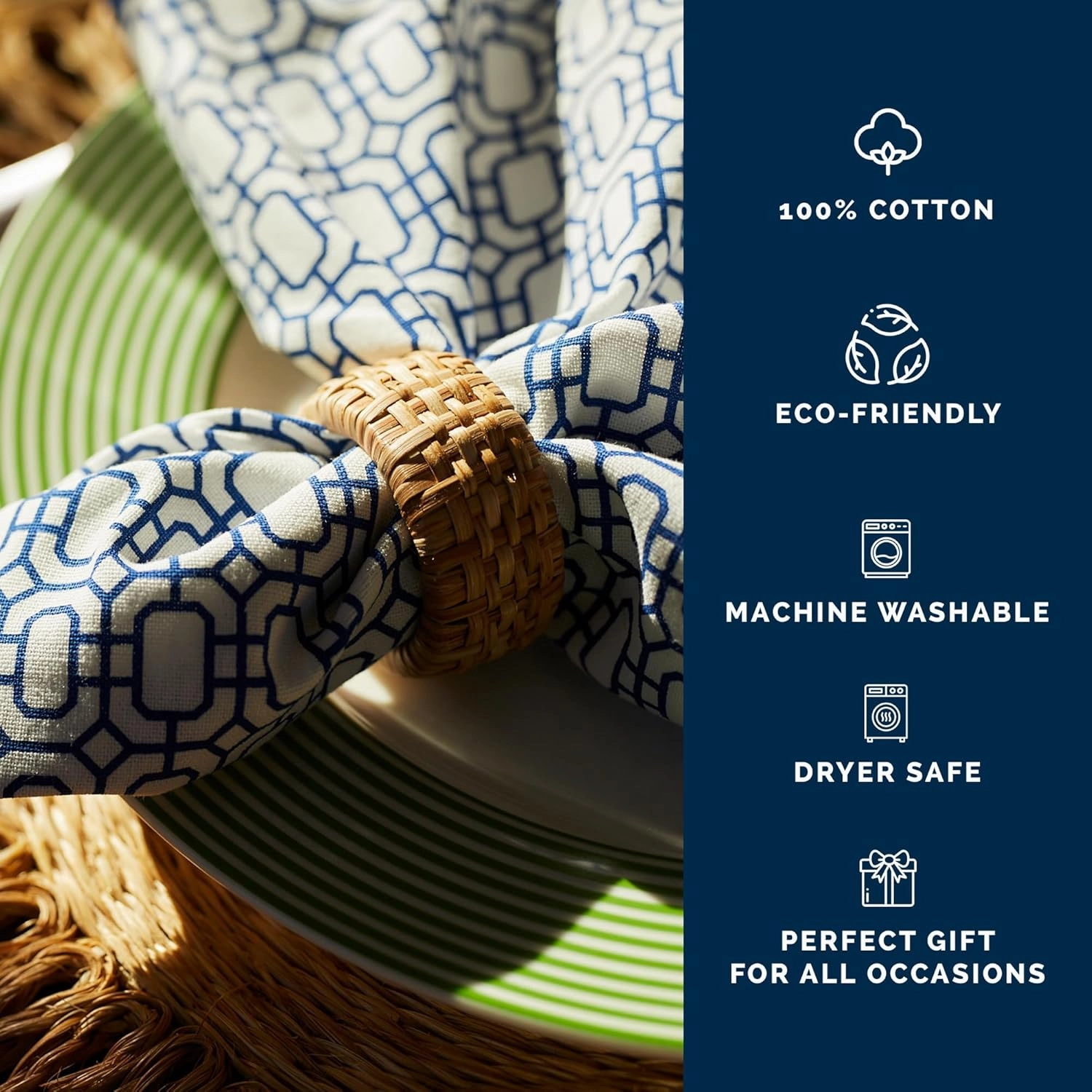 Newport Blue Dinner Napkins Set of 4 | 100% Cotton Cloth Set for Entertaining or Everyday Table | Perfect for Wedding, Birthday, Christmas Blue and White, 22 Inch Square