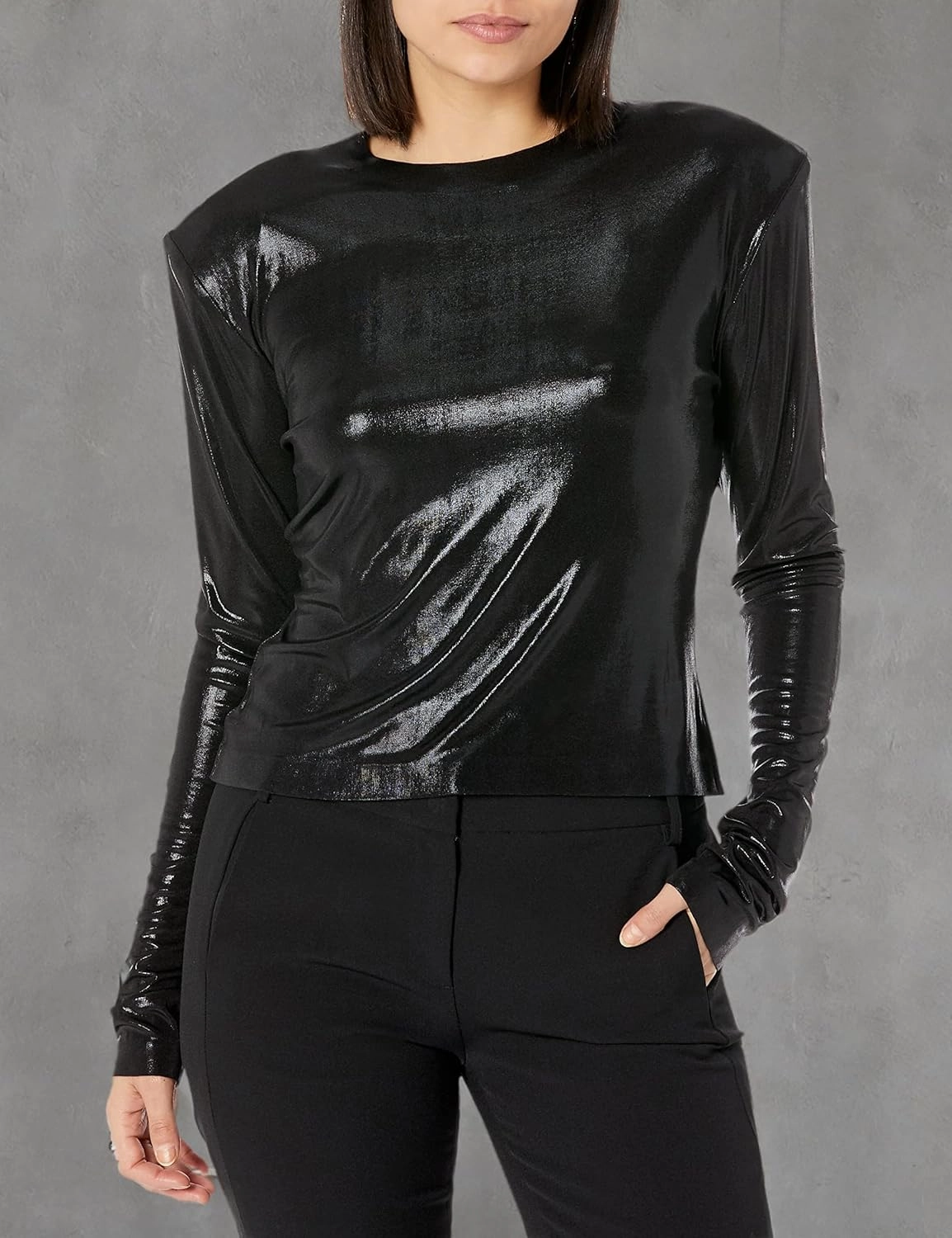 Norma Kamali Women's Shoulder Pad Long Sleeve Crew Top