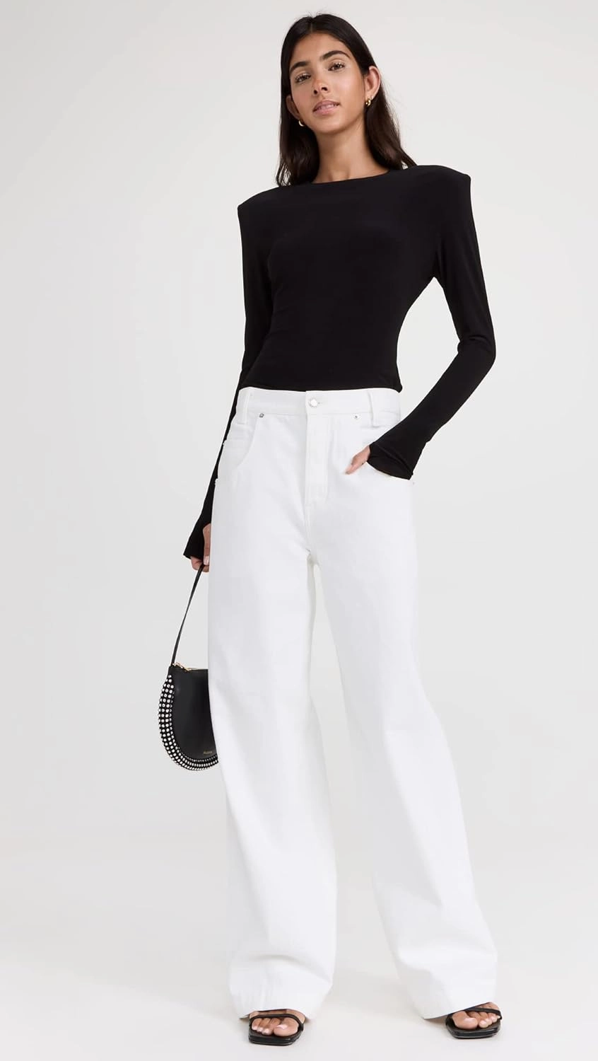 Norma Kamali Women's Shoulder Pad Long Sleeve Crew Top