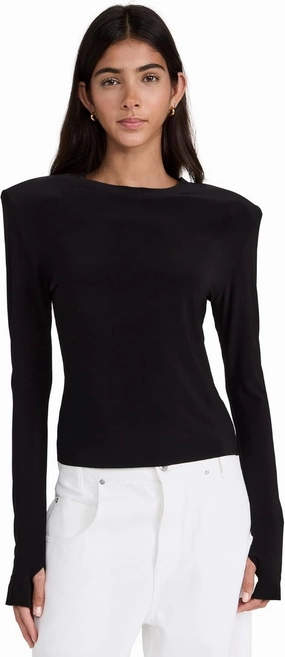 Norma Kamali Women's Shoulder Pad Long Sleeve Crew Top