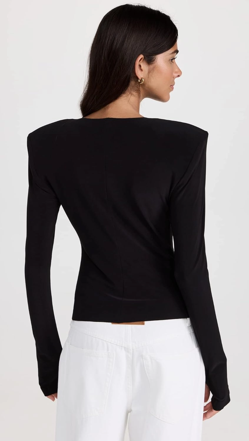 Norma Kamali Women's Shoulder Pad Long Sleeve Crew Top