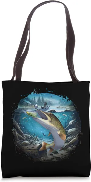 Northern Pike With Pike Lure Spinnerbait Drawing Tote Bag