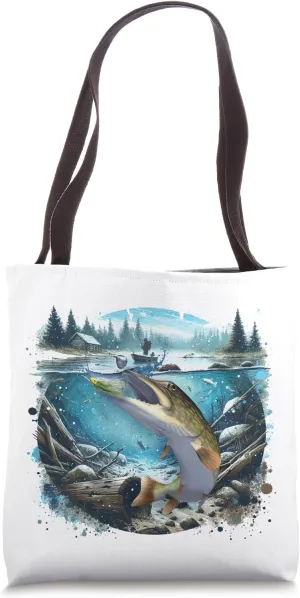 Northern Pike With Pike Lure Spinnerbait Drawing Tote Bag