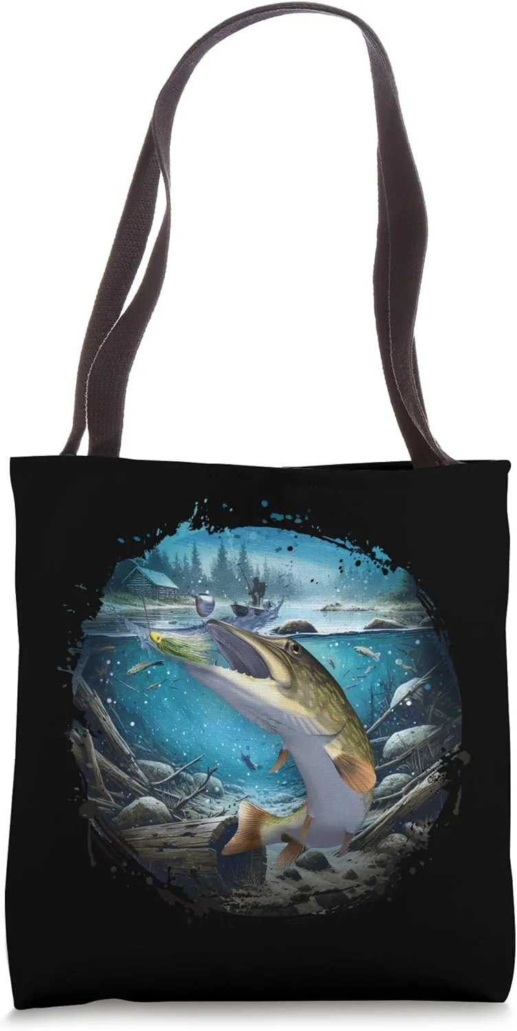 Northern Pike With Pike Lure Spinnerbait Drawing Tote Bag