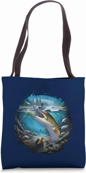Northern Pike With Pike Lure Spinnerbait Drawing Tote Bag