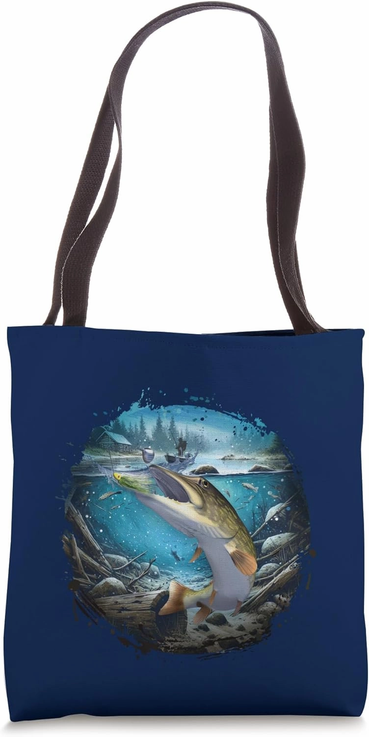 Northern Pike With Pike Lure Spinnerbait Drawing Tote Bag
