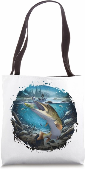 Northern Pike With Pike Lure Spinnerbait Drawing Tote Bag