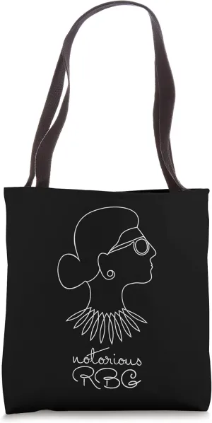 Notorious RBG Profile Collar Line Drawing Feminist Art Tote Bag