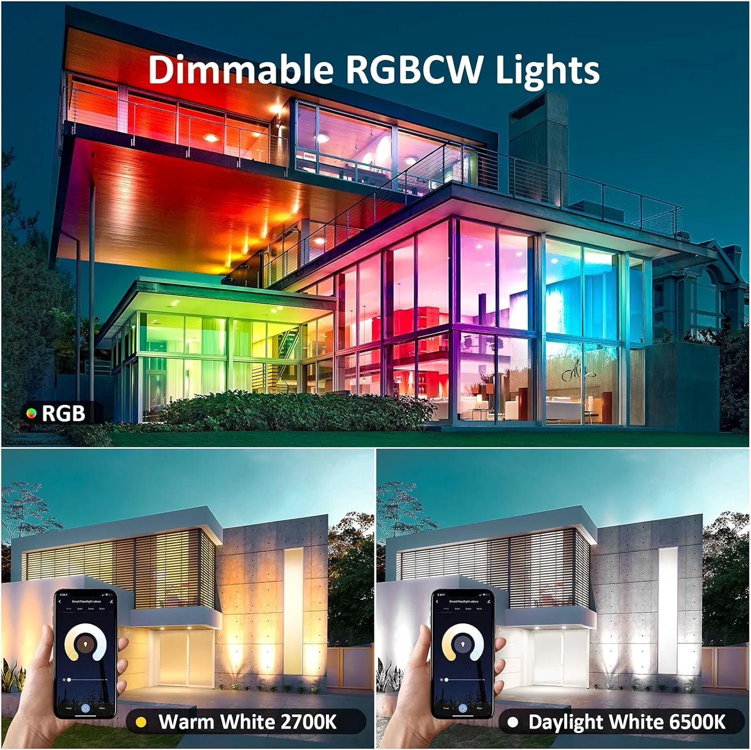 NOVOSTELLA Smart RGB LED Flood Light Outdoor 60W Tunable White, Color Changing Landscape Halloween Uplights, IP66 Waterproof, Group Control Spotlights, 2700K-6500K Strobe Lights for House Event 1PC