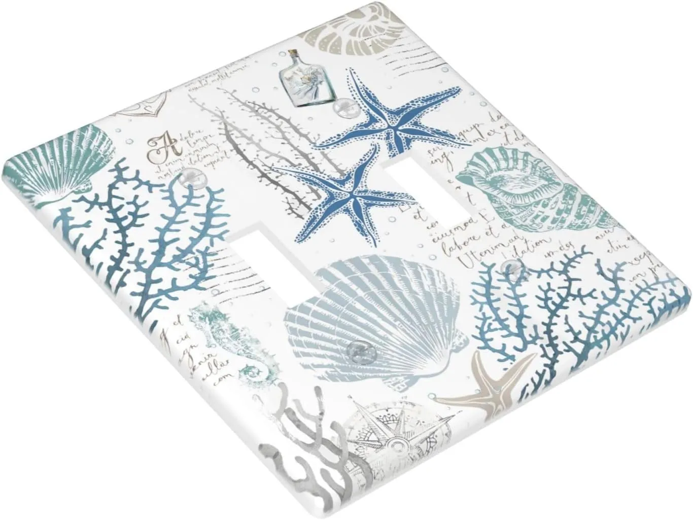 Ocean Beach Starfish Seashell 2 Gang Double Toggle Light Switch Plate Cover Decorative Nautical Coastal Coral Sea Switchplate Faceplate Electrical For Bedroom Bathroom Kitchen Accessories