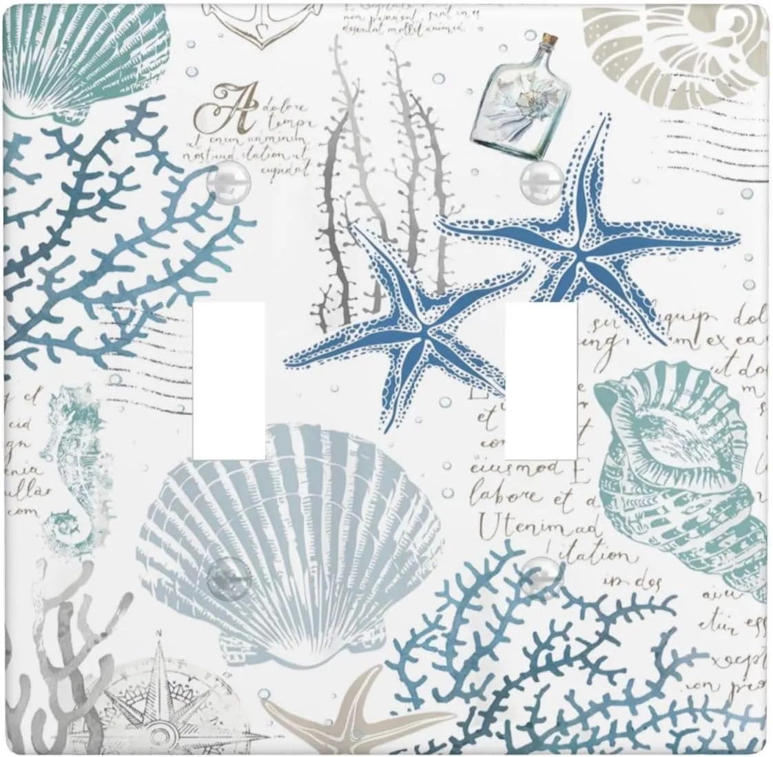 Ocean Beach Starfish Seashell 2 Gang Double Toggle Light Switch Plate Cover Decorative Nautical Coastal Coral Sea Switchplate Faceplate Electrical For Bedroom Bathroom Kitchen Accessories