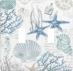 Ocean Beach Starfish Seashell 2 Gang Double Toggle Light Switch Plate Cover Decorative Nautical Coastal Coral Sea Switchplate Faceplate Electrical For Bedroom Bathroom Kitchen Accessories