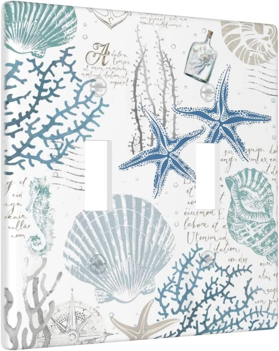 Ocean Beach Starfish Seashell 2 Gang Double Toggle Light Switch Plate Cover Decorative Nautical Coastal Coral Sea Switchplate Faceplate Electrical For Bedroom Bathroom Kitchen Accessories