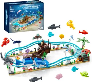Ocean Roller Coaster, Explorer Ship Building Toy Set, Deep Sea Boat Creatures, Sea Animal Toys Gifts for 6 7 8 9 10 11 12  Year Old Girls Boys with Transforms from Shark,Dolphin Turtle,Fish