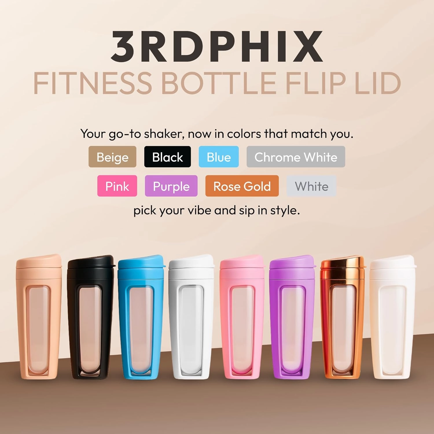 Odor-Free Fitness Bottle Flip Lid – Leakproof, Eco-Friendly, Easy Clean, Multi-Use Hydration Bottle – White, Chrome Rose Gold, Pink, Purple, Beige (Beige, Pack of 2)
