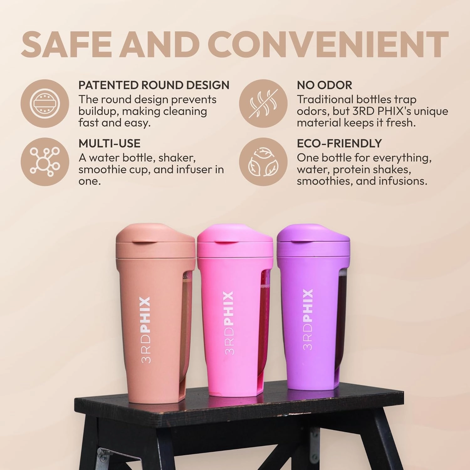 Odor-Free Fitness Bottle Flip Lid – Leakproof, Eco-Friendly, Easy Clean, Multi-Use Hydration Bottle – White, Chrome Rose Gold, Pink, Purple, Beige (Beige, Pack of 2)