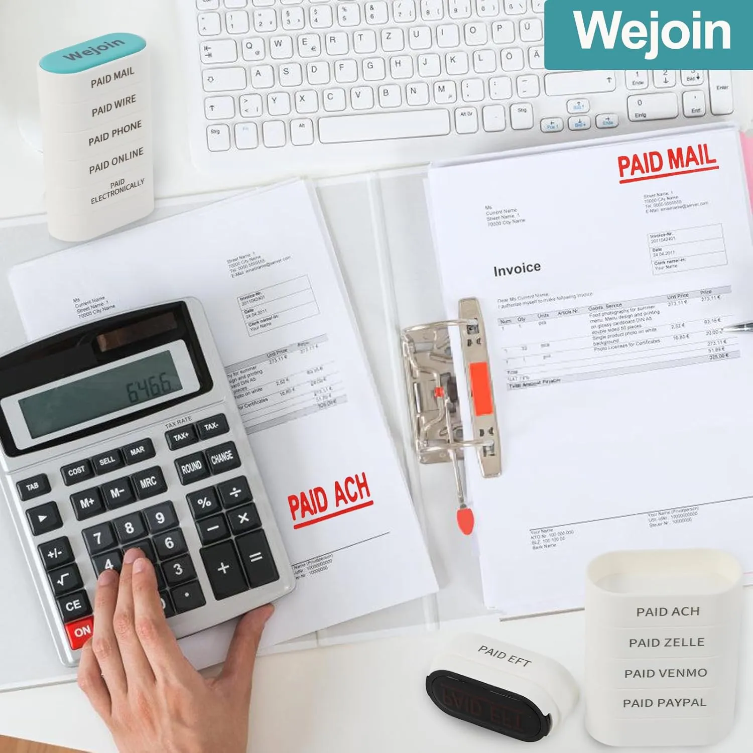 Office Paid Stamps Set - Paid Self Inking Rubber Stamp, PaidEFT/ACH/Zelle/VENMO/PAYPAL with Red Ink, Pre-Inked Stamper for 3rd Party Business, Bookkeeping, Ordering, Accounting, Work.