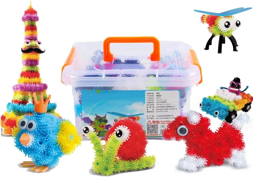 OMGOD 640pcs Building Sticky Blocks Connect Toys, Basic Mix Construction STEM Assembling Educational Interlocking Toys for Boy Age 3 4 5