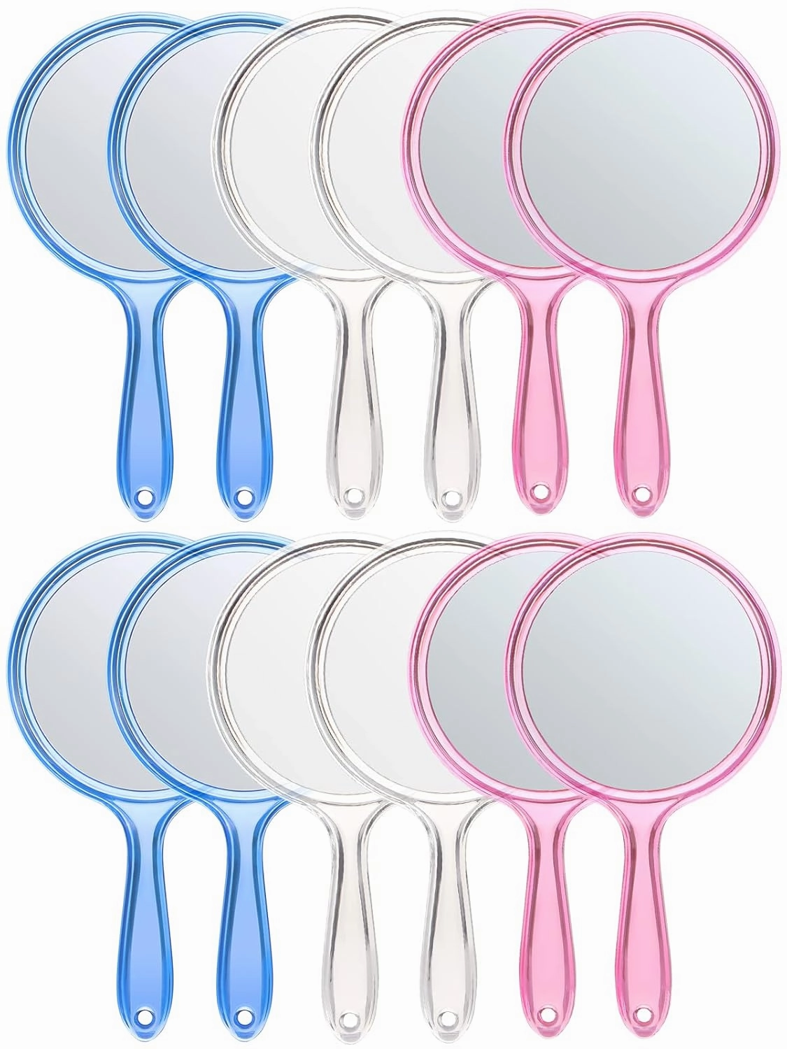 OMIRO Hand Mirror, Double-Sided Handheld Mirror 1X/3X Magnifying Mirror with Handle, Set of 12 (Mix Colors)