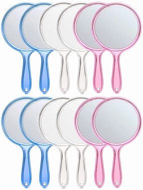OMIRO Hand Mirror, Double-Sided Handheld Mirror 1X/3X Magnifying Mirror with Handle, Set of 12 (Mix Colors)