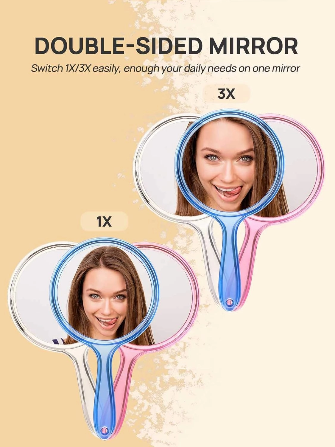 OMIRO Hand Mirror, Double-Sided Handheld Mirror 1X/3X Magnifying Mirror with Handle, Set of 12 (Mix Colors)