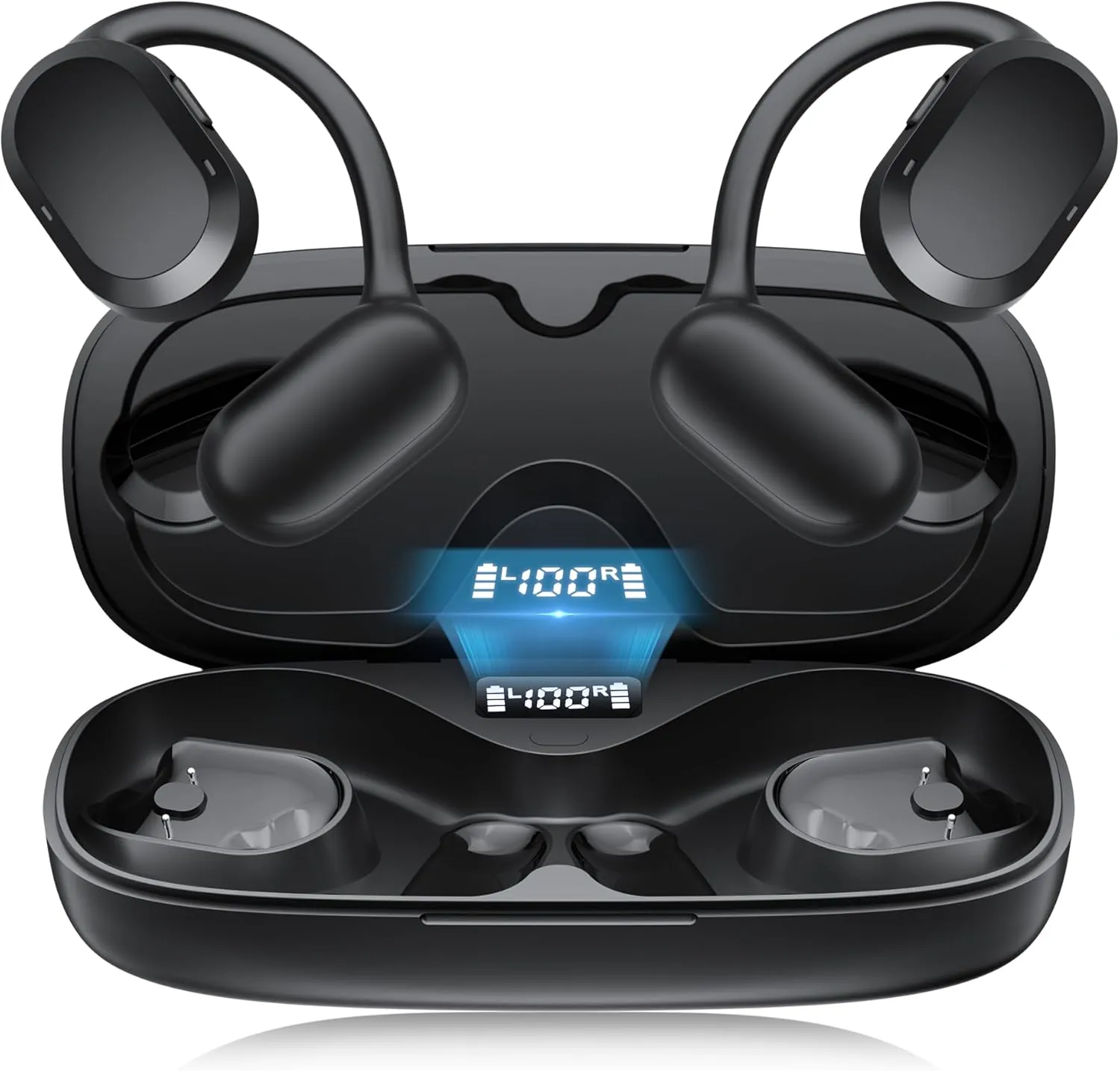 Open Ear Headphones, Open Ear Earbuds, IPX7 Waterproof, Bluetooth 5.3 True Wireless Sports Over Ear Earbuds with Earhooks, Built-in Mic, Crystal-Clear Calls for Running Workout Cycling Driving