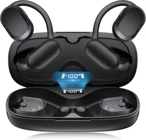 Open Ear Headphones, Open Ear Earbuds, IPX7 Waterproof, Bluetooth 5.3 True Wireless Sports Over Ear Earbuds with Earhooks, Built-in Mic, Crystal-Clear Calls for Running Workout Cycling Driving