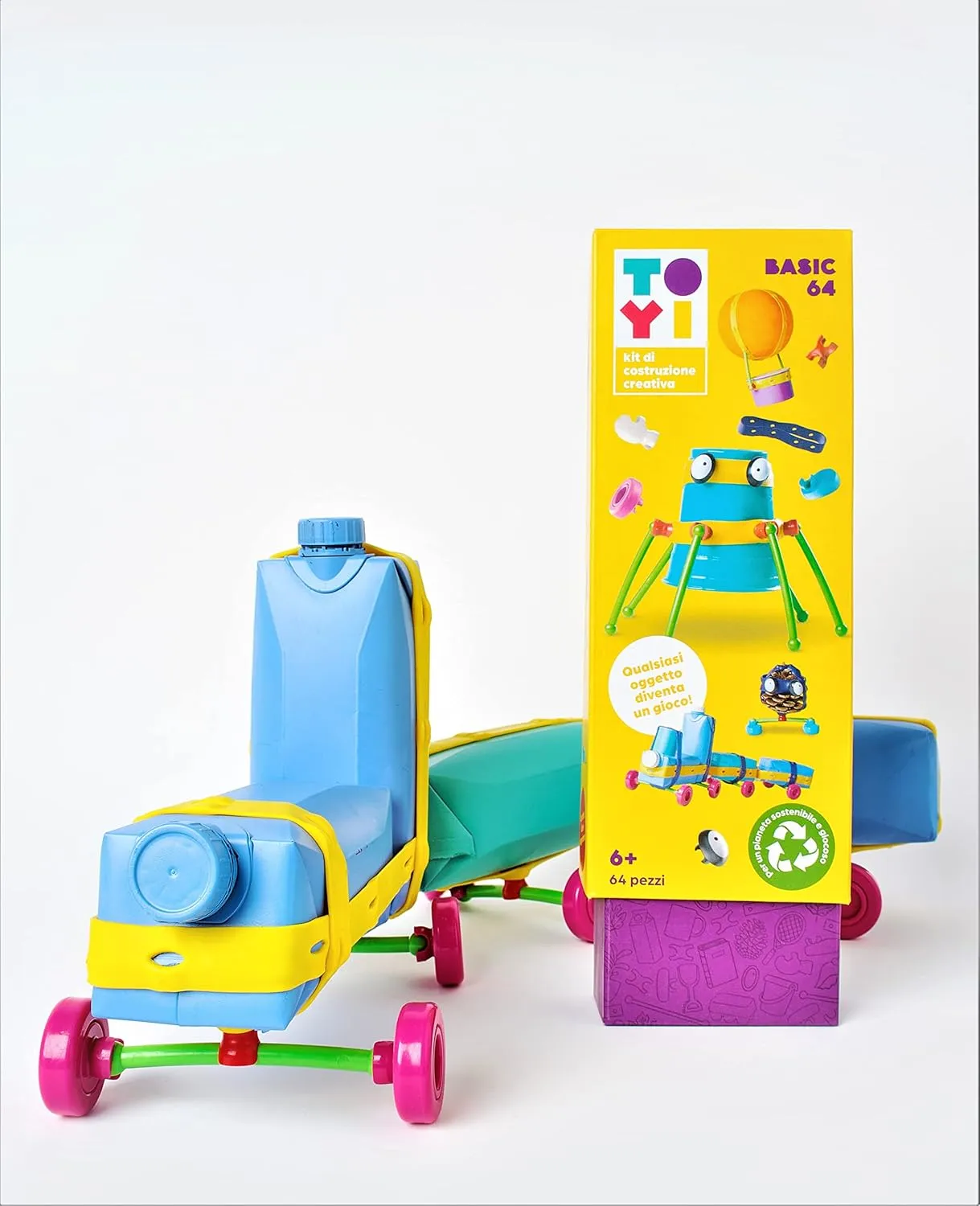 Open-Ended Educational Construction Arts and Crafts Building Toy Kit DIY Imaginative Recycling Toy-Making kit for Kids of All Ages Advanced 64 Pcs Set