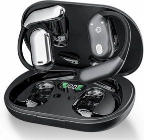 Open Ear Earbuds Bluetooth 5.4 Headphones Over The Ear Earbuds Ergonomic Design Earhooks LED Display Charging Case Sport IPX7 Waterproof Over Earphones for Running Fitness (Black)