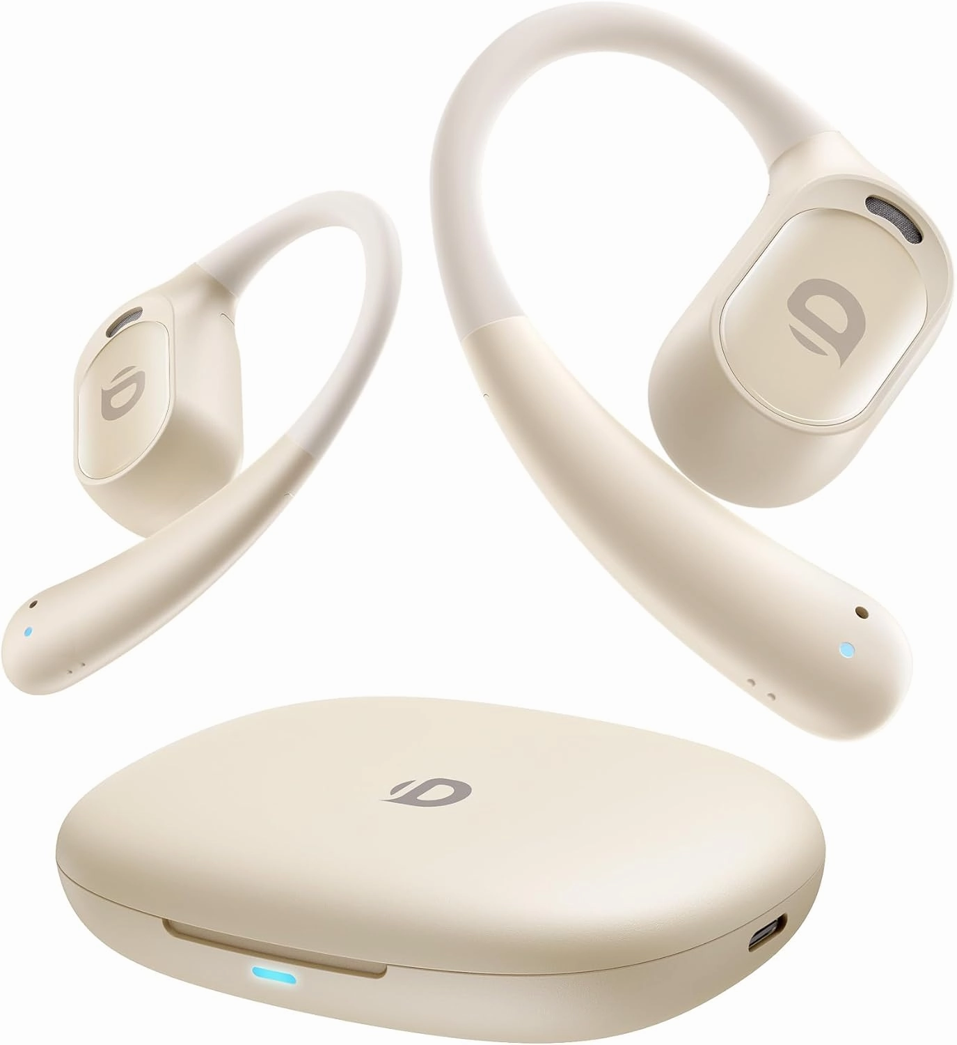 Open Ear Earbuds, True Wireless Open Ear Headphones with Earhooks, Air Conduction Earphones, Touch Control, Dual Noise-Cancelling Mics, Up to 30 Hours Power with Case, IPX5, Workouts, Yoga, Running