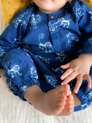 Organic Zoo Print Indigo Kurta and Pants