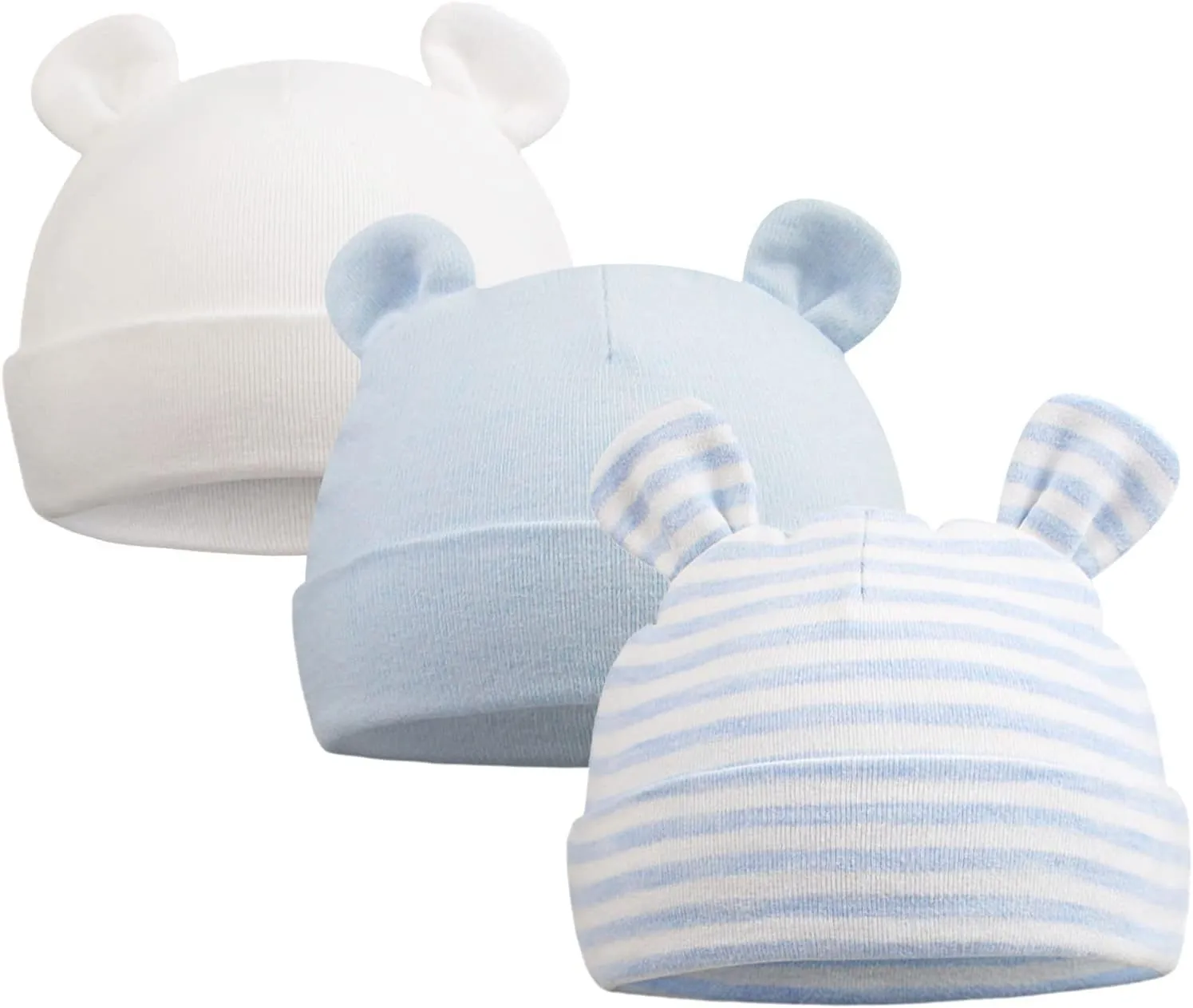 Original Cotton Newborn Hats for Girls Striped Preemie Baby Hats Bear Ears Infant Boys Beanies 0-6 Months