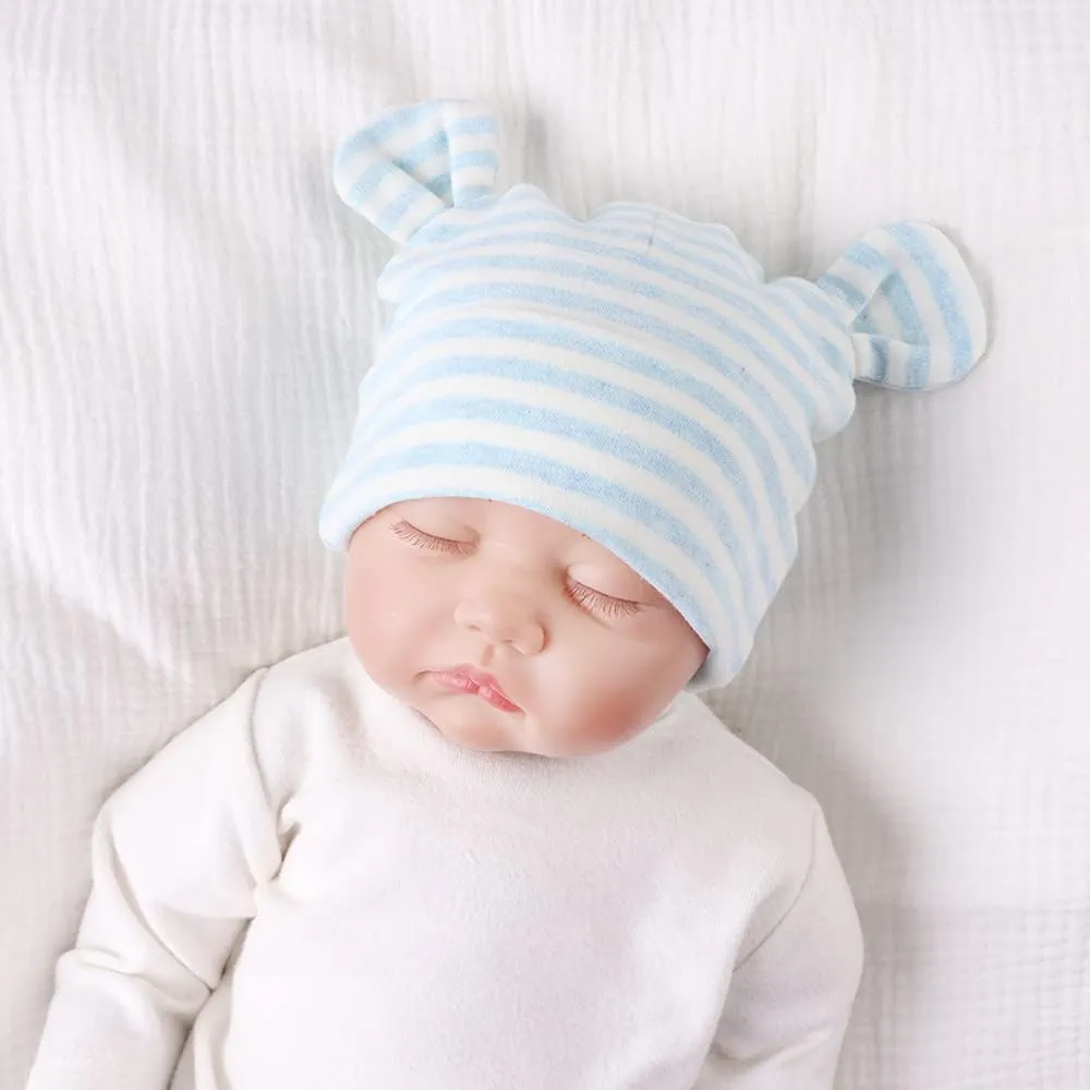 Original Cotton Newborn Hats for Girls Striped Preemie Baby Hats Bear Ears Infant Boys Beanies 0-6 Months