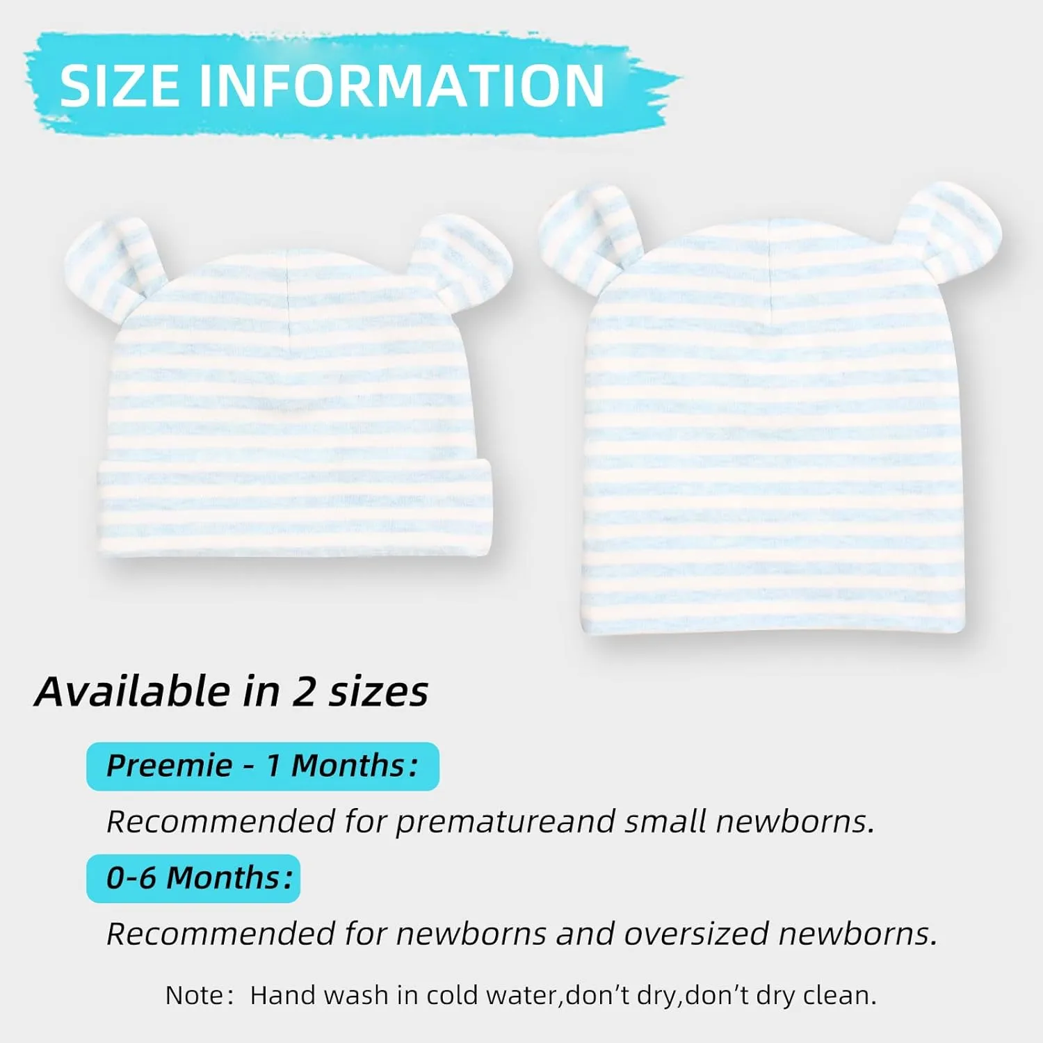 Original Cotton Newborn Hats for Girls Striped Preemie Baby Hats Bear Ears Infant Boys Beanies 0-6 Months