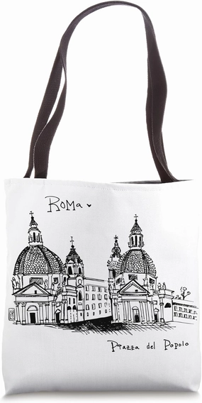 Original Art Drawing Sketch of Piazza del Popolo Rome Tote Bag