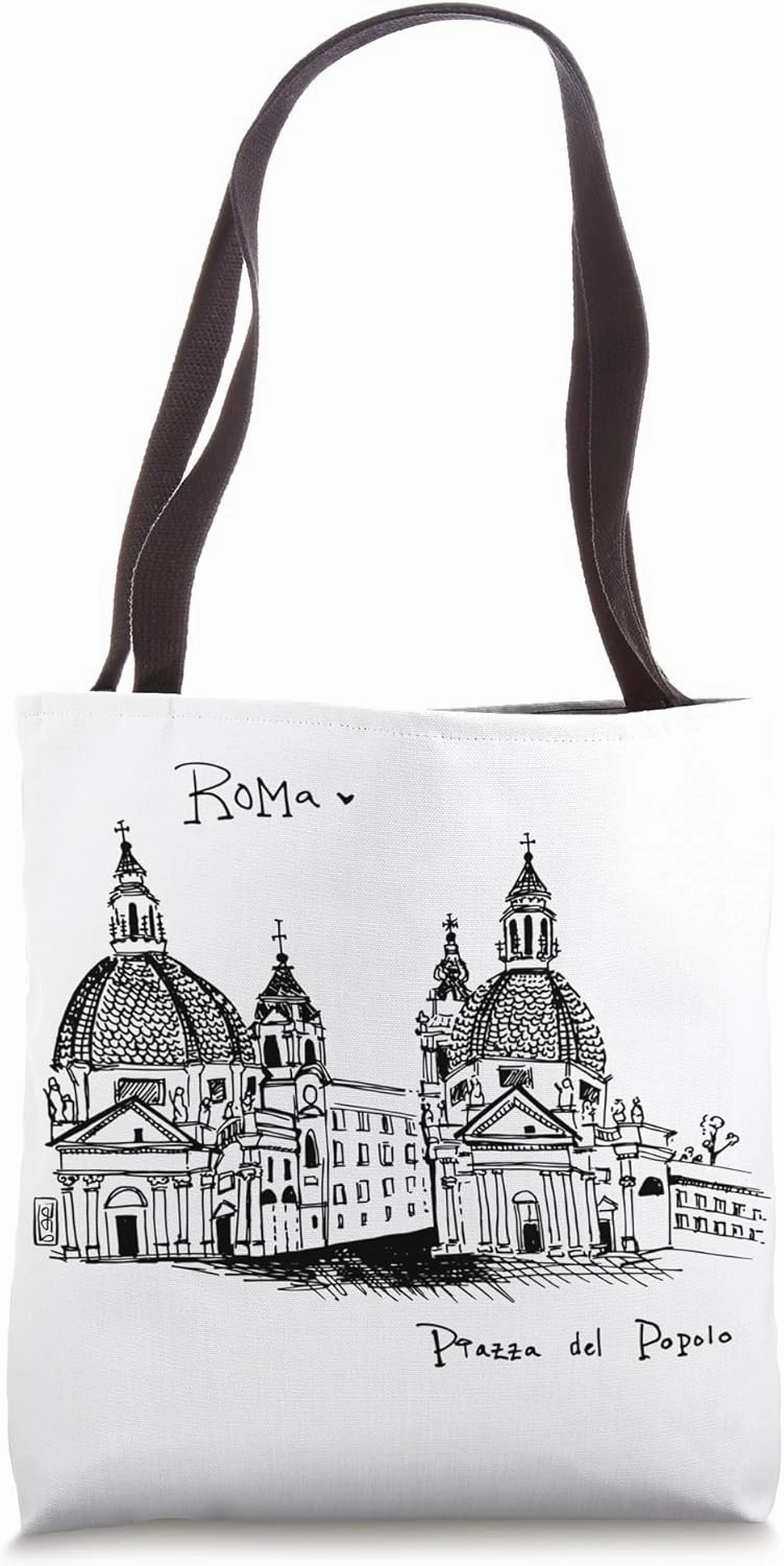Original Art Drawing Sketch of Piazza del Popolo Rome Tote Bag