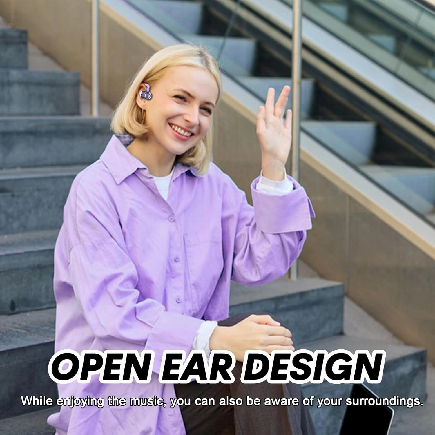 Out of Ear Wireless Open Ear Headphones OWS Hanging Earphones 5.4 Bluetooth Air Bone Conduction Around Over The Ear TWS Wireless Earbuds Outside The Ear Buds Headphones with Earloop