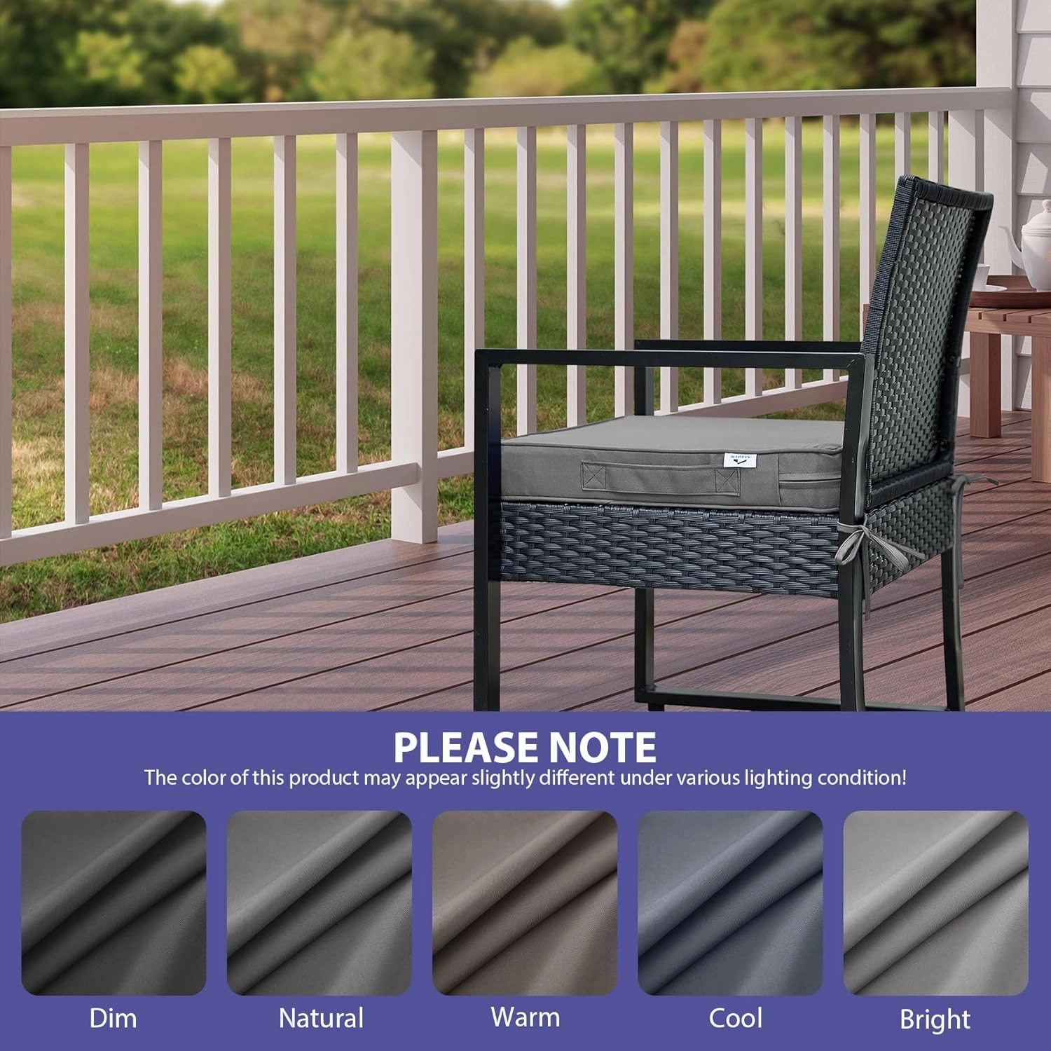 Outdoor Chair Cushions Set of 4,Waterproof Outdoor Seat Cushions for Patio Furniture,Patio Chair Cushion with Handle and Ties, Square Out Door Chair Pads,18.5" x 16" x 3", Darkgrey