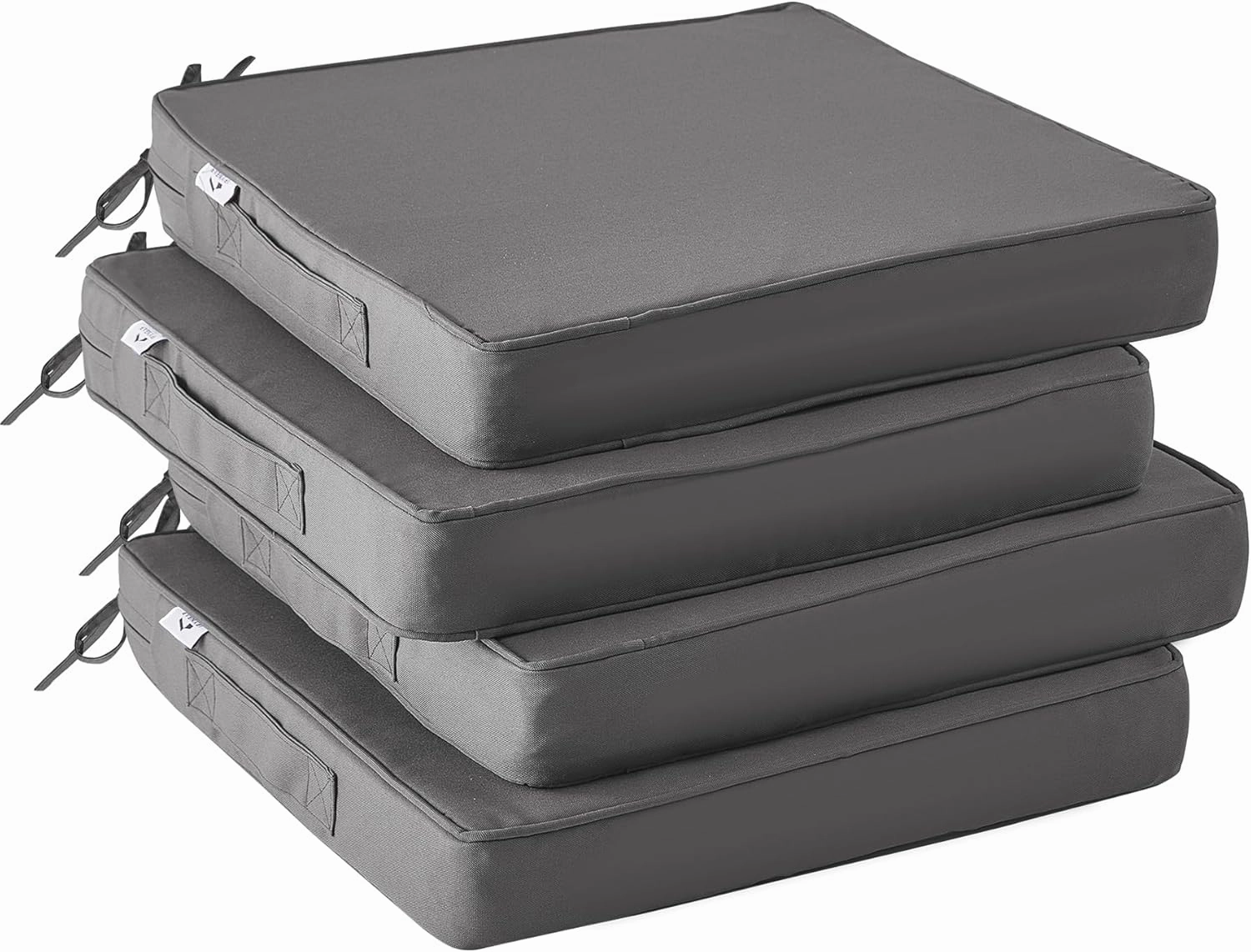 Outdoor Chair Cushions Set of 4,Waterproof Outdoor Seat Cushions for Patio Furniture,Patio Chair Cushion with Handle and Ties, Square Out Door Chair Pads,18.5" x 16" x 3", Darkgrey