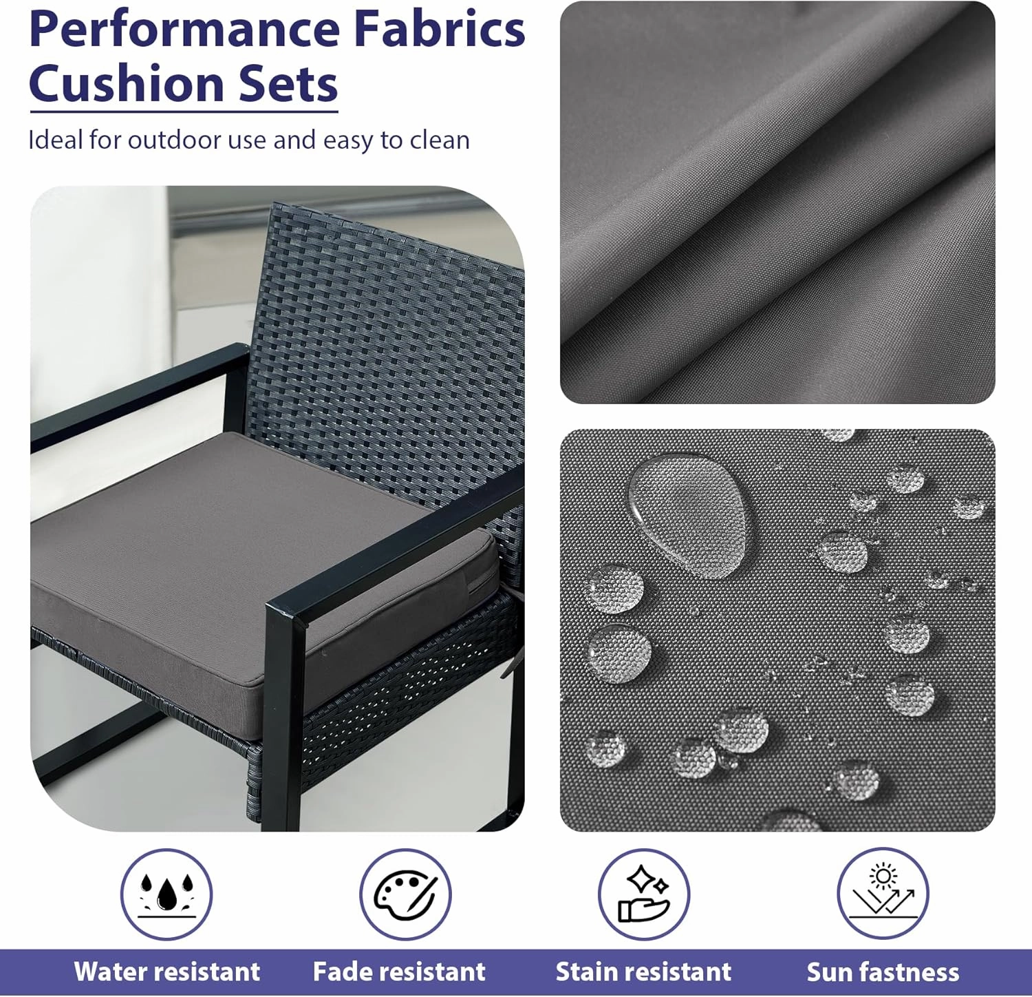 Outdoor Chair Cushions Set of 4,Waterproof Outdoor Seat Cushions for Patio Furniture,Patio Chair Cushion with Handle and Ties, Square Out Door Chair Pads,18.5" x 16" x 3", Darkgrey