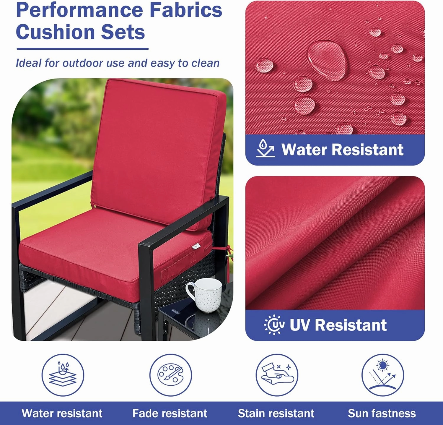 Outdoor Seat Cushion Set 24 x 24 x 4 Inch, Outdoor Cushions for Patio Furniture, Waterproof & Fade Resistant Outdoor Chair Cushions, Deep Seat Cushions with Removable Cover, Burgundy