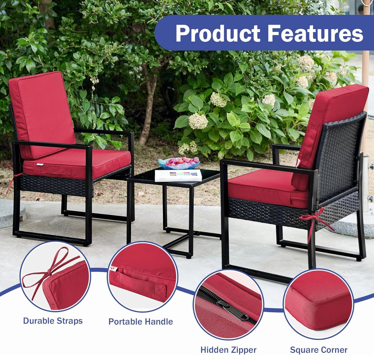 Outdoor Seat Cushion Set 24 x 24 x 4 Inch, Outdoor Cushions for Patio Furniture, Waterproof & Fade Resistant Outdoor Chair Cushions, Deep Seat Cushions with Removable Cover, Burgundy