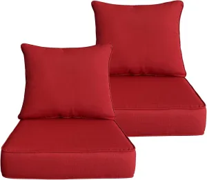 Outdoor/Indoor 24x24 inch Deep Seat Patio Cushions Set of 2 Resilient Foam Filling Water Repellent Stain-Resistant UV Resistant Weather Resistant Patio Cushions Chili