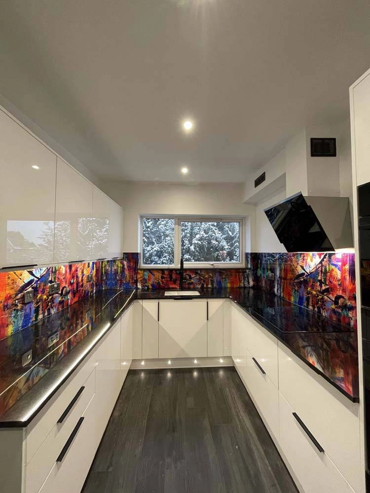 Painted Abstract Printed Glass Splashback - Bespoke