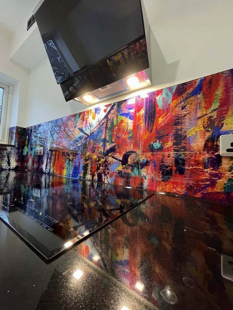 Painted Abstract Printed Glass Splashback - Bespoke