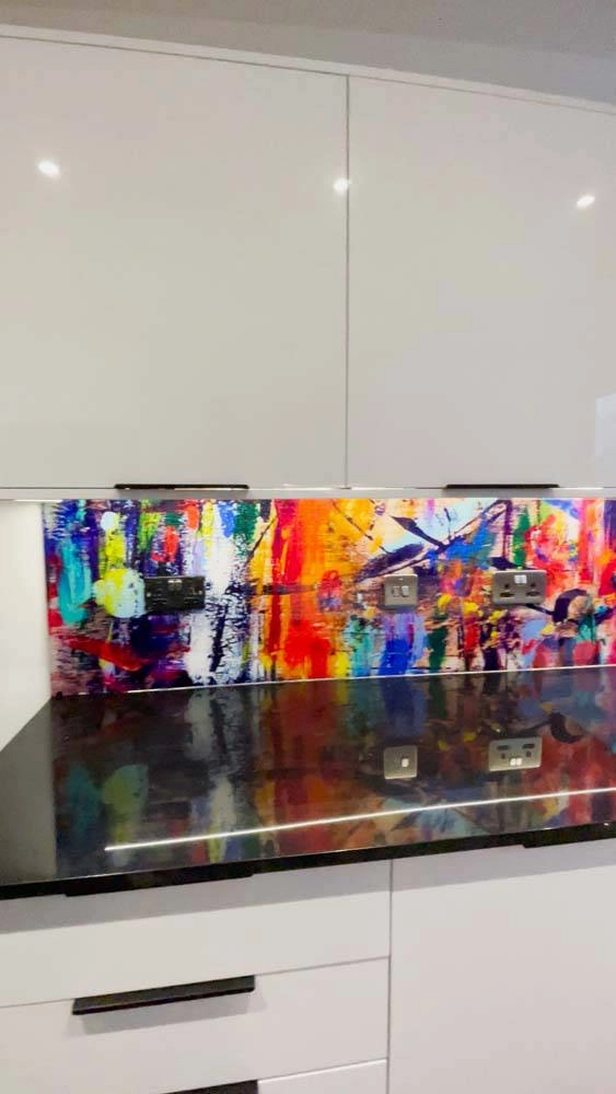 Painted Abstract Printed Glass Splashback - Bespoke